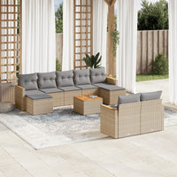 Set Divano da Giardino 10 pz con Cuscini Beige Misto Polyrattan