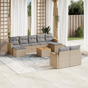 Set Divano da Giardino 10 pz con Cuscini Beige Misto Polyrattan
