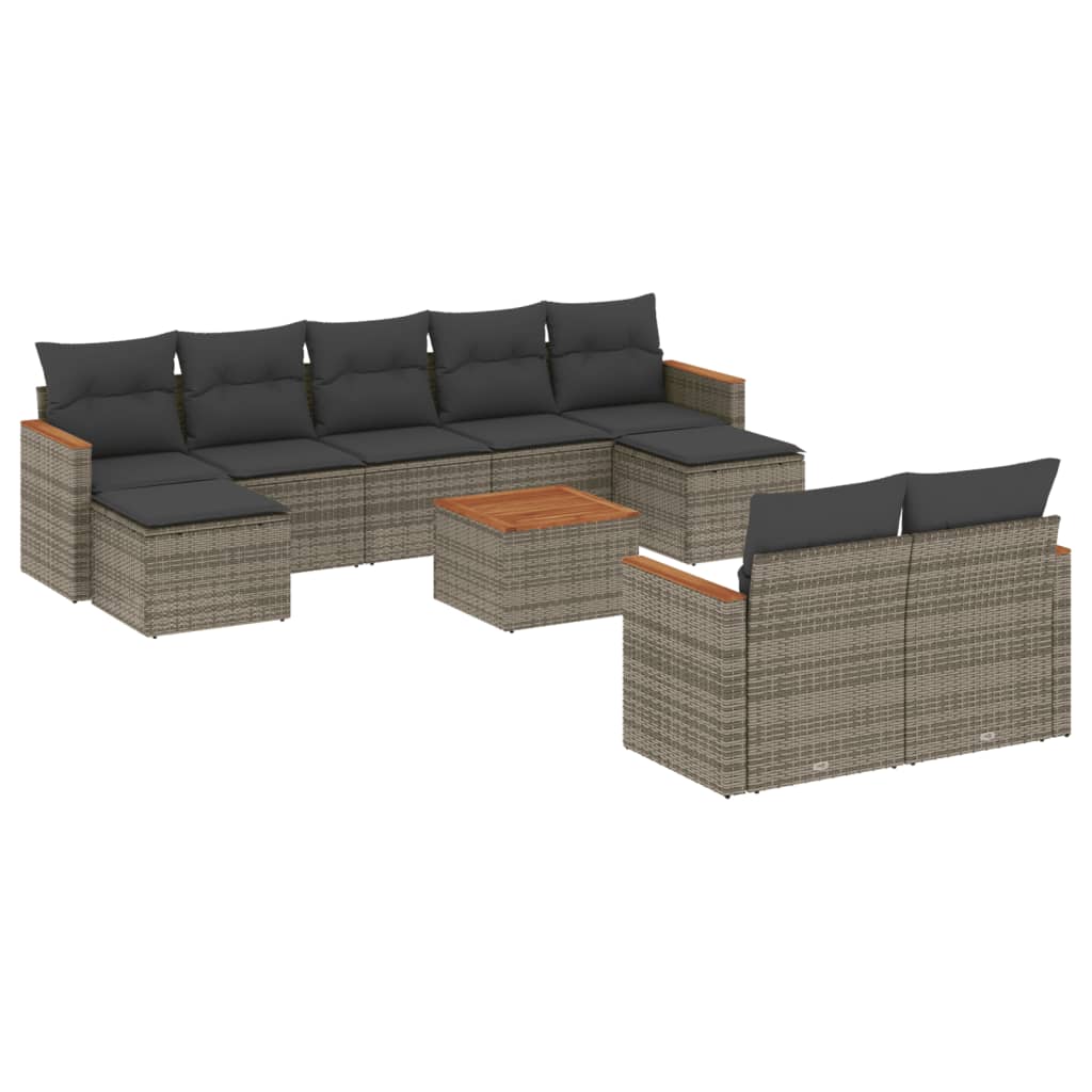 Set Divano da Giardino 10 pz con Cuscini Grigio in Polyrattan 3226410