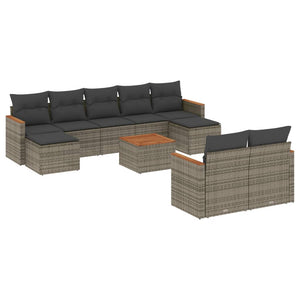 Set Divano da Giardino 10 pz con Cuscini Grigio in Polyrattan 3226410