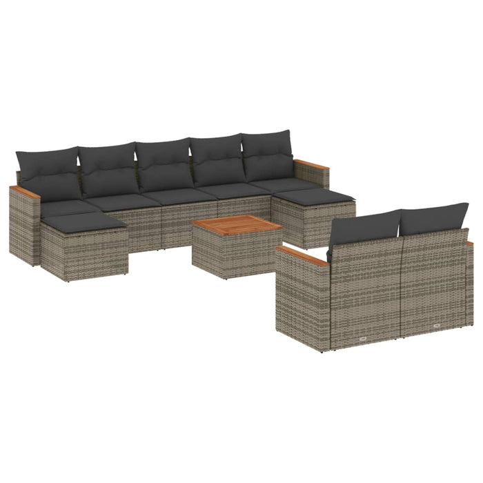 Set Divano da Giardino 10 pz con Cuscini Grigio in Polyrattan 3226410
