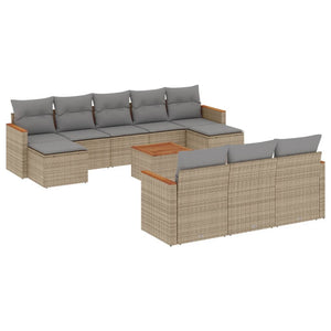 Set Divano da Giardino 11 pz con Cuscini Beige Misto Polyrattan