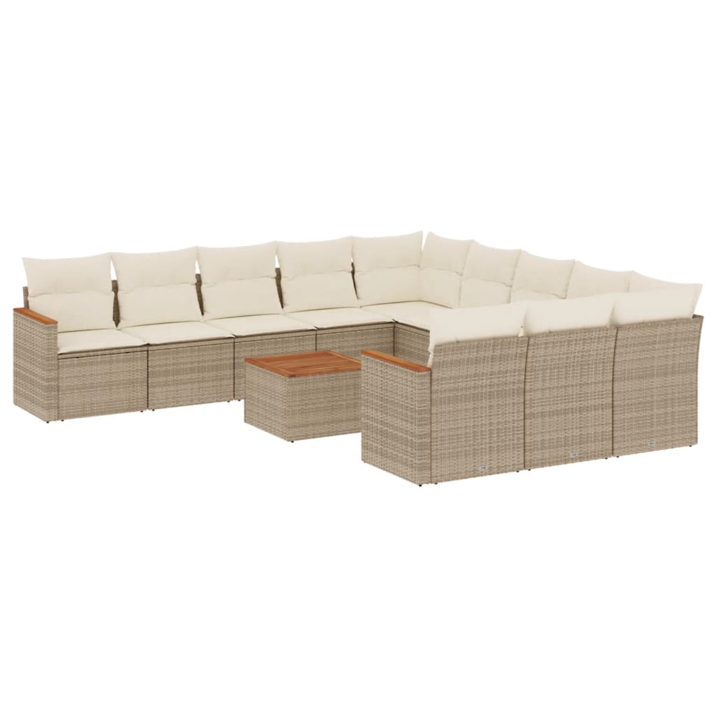 Set Divani da Giardino 12 pz con Cuscini Beige in Polyrattan