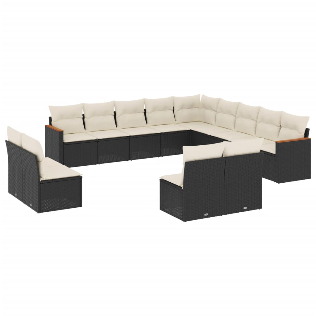 vidaXL Set Divani da Giardino 13pz con Cuscini Nero in Polyrattan