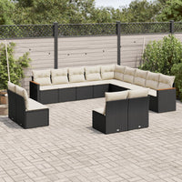vidaXL Set Divani da Giardino 13pz con Cuscini Nero in Polyrattan