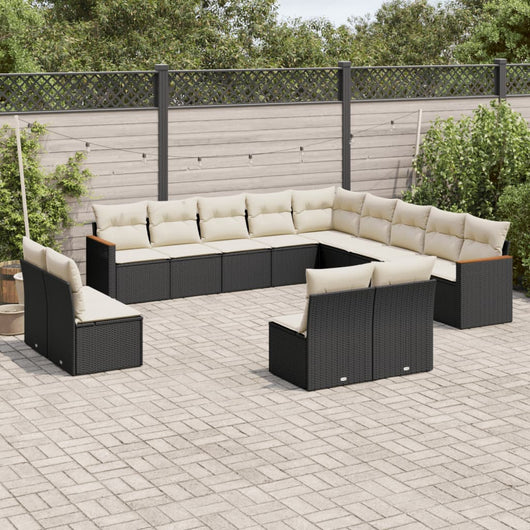 vidaXL Set Divani da Giardino 13pz con Cuscini Nero in Polyrattan