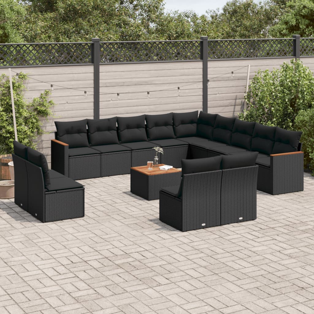 vidaXL Set Divani da Giardino 14pz con Cuscini in Polyrattan Nero