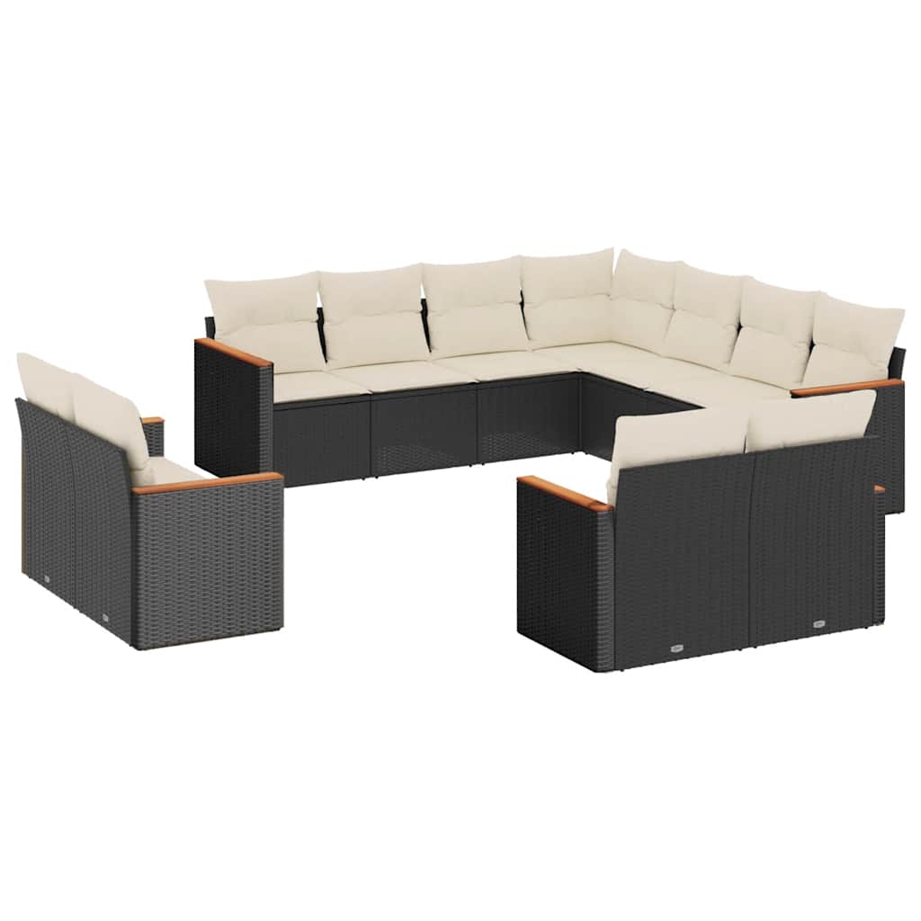 Set Divani da Giardino 11 pz con Cuscini in Polyrattan Nero