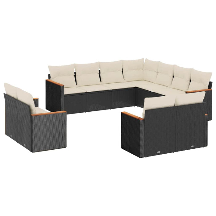 Set Divani da Giardino 11 pz con Cuscini in Polyrattan Nero