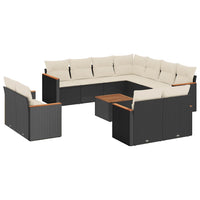 Set Divani da Giardino 12 pz con Cuscini Nero in Polyrattan