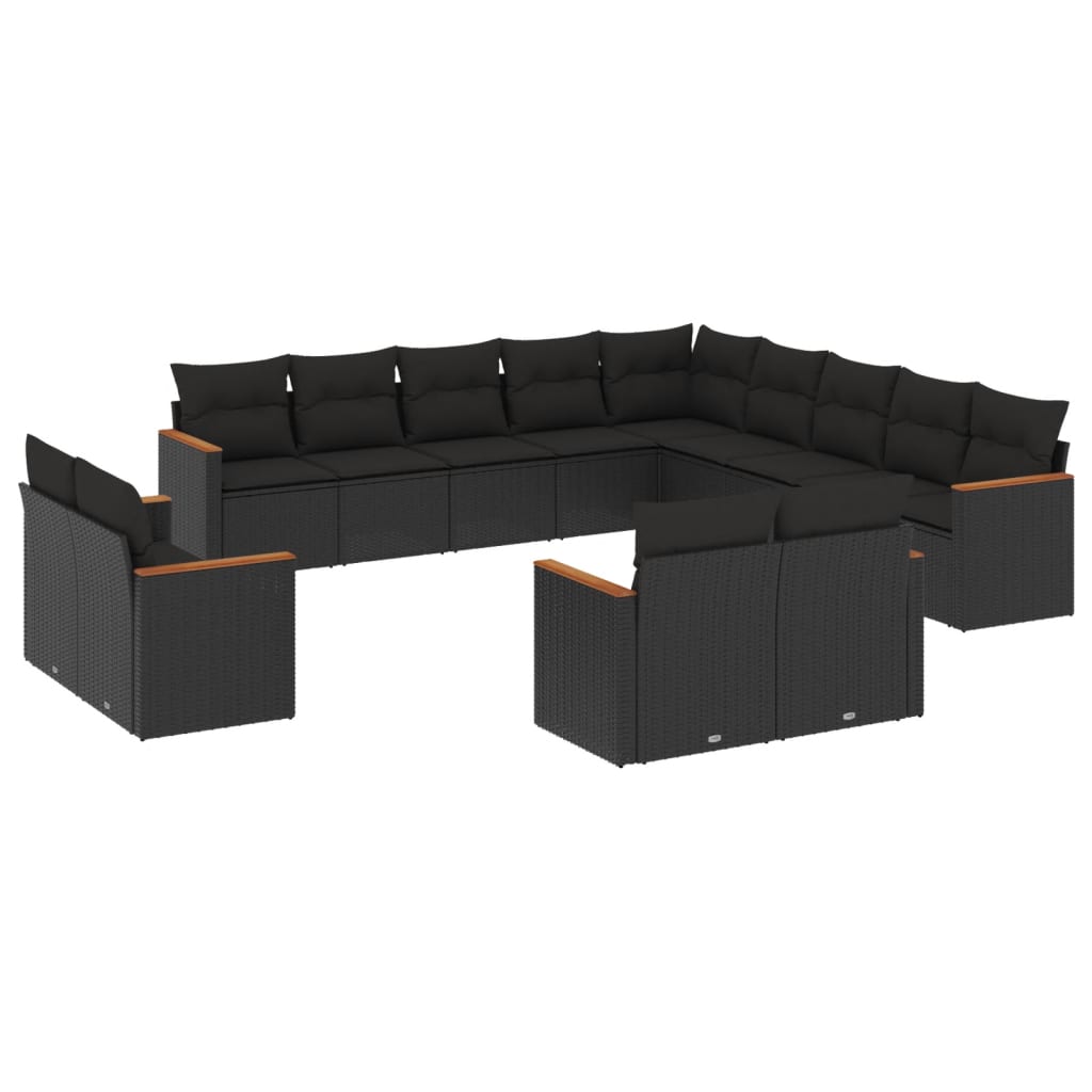 vidaXL Set Divani da Giardino 13pz con Cuscini Nero in Polyrattan