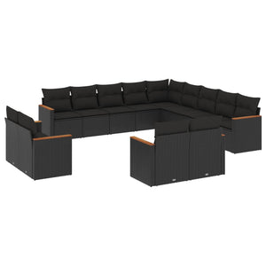 vidaXL Set Divani da Giardino 13pz con Cuscini Nero in Polyrattan