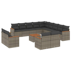 Set Divani da Giardino 14pz con Cuscini in Polyrattan Grigio 3226536