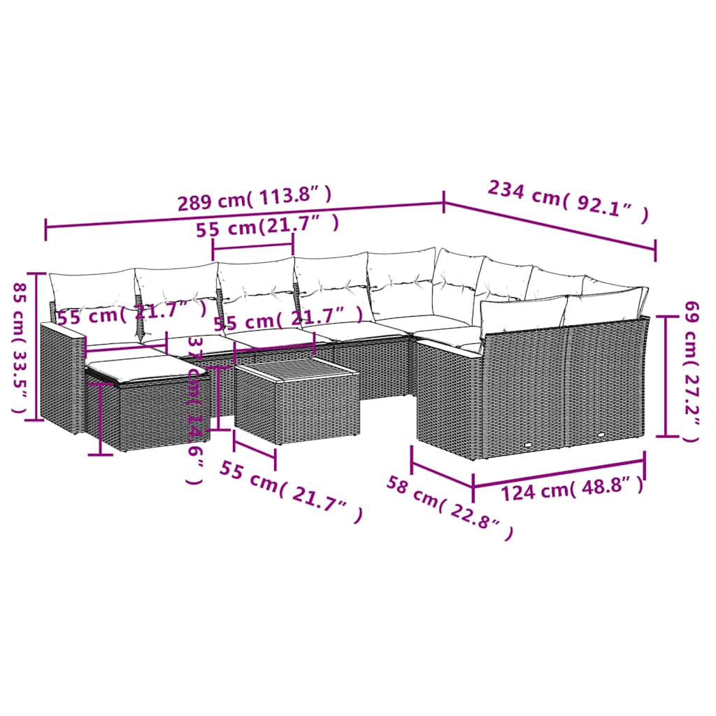 Set Divani da Giardino 11 pz con Cuscini in Polyrattan Nero 3226560