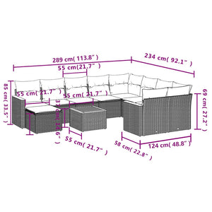 Set Divani da Giardino 11 pz con Cuscini in Polyrattan Nero 3226560
