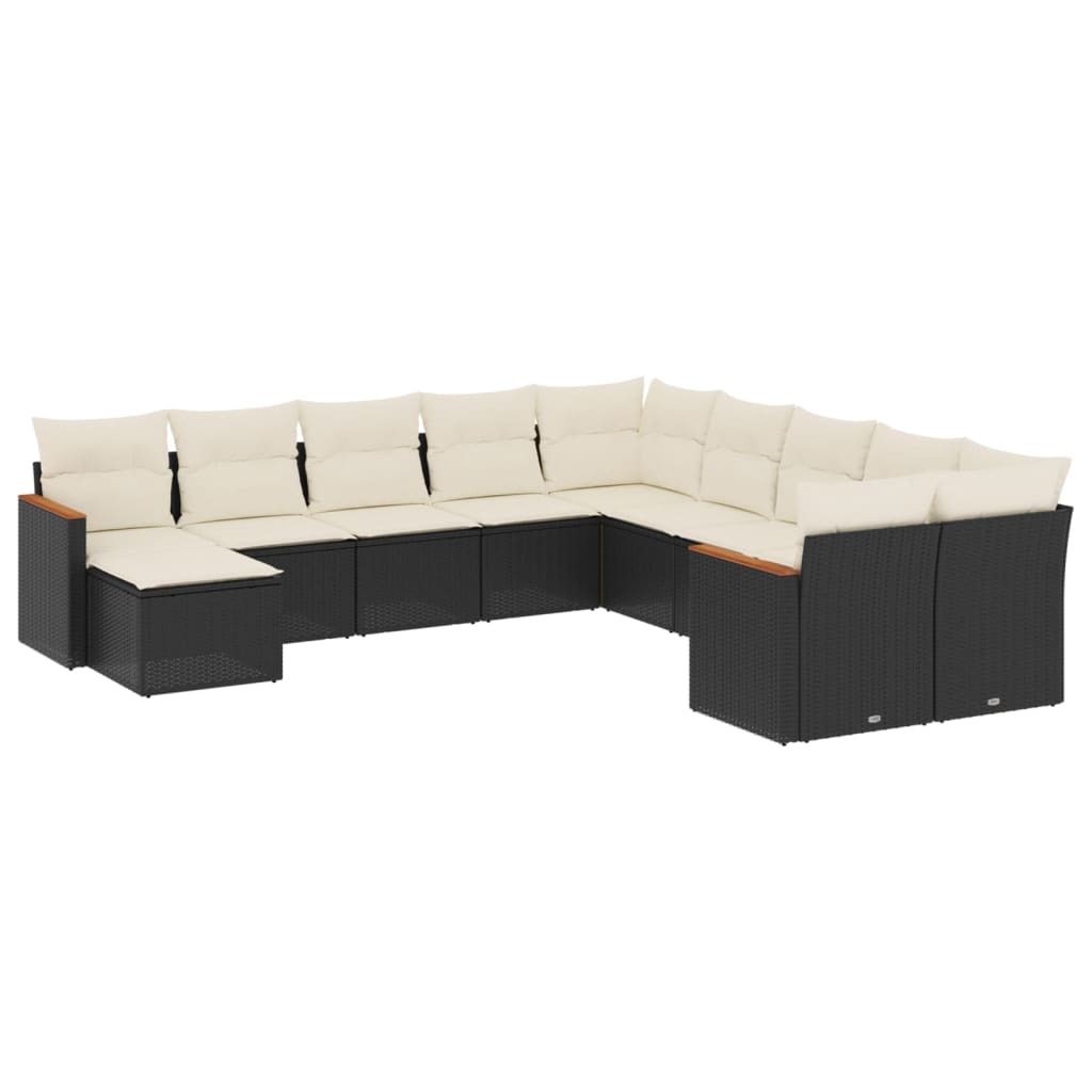 Set Divani da Giardino 11 pz con Cuscini in Polyrattan Nero