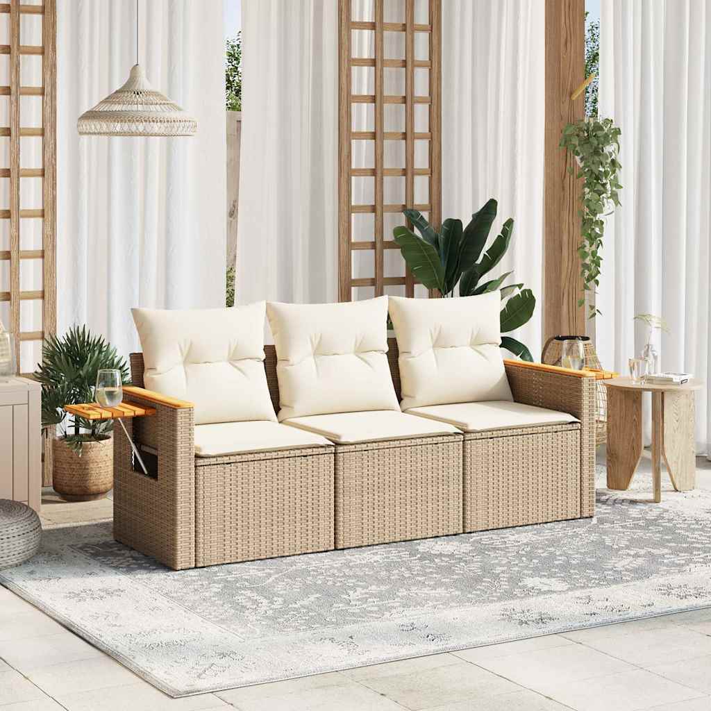 Set Divano da Giardino 3 pz con Cuscini-Sofa da Giardino-Divanetto da esterno Beige in Polyrattan 388793