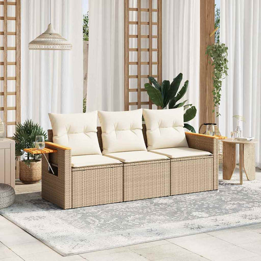 Set Divano da Giardino 3 pz con Cuscini-Sofa da Giardino-Divanetto da esterno Beige in Polyrattan 388793
