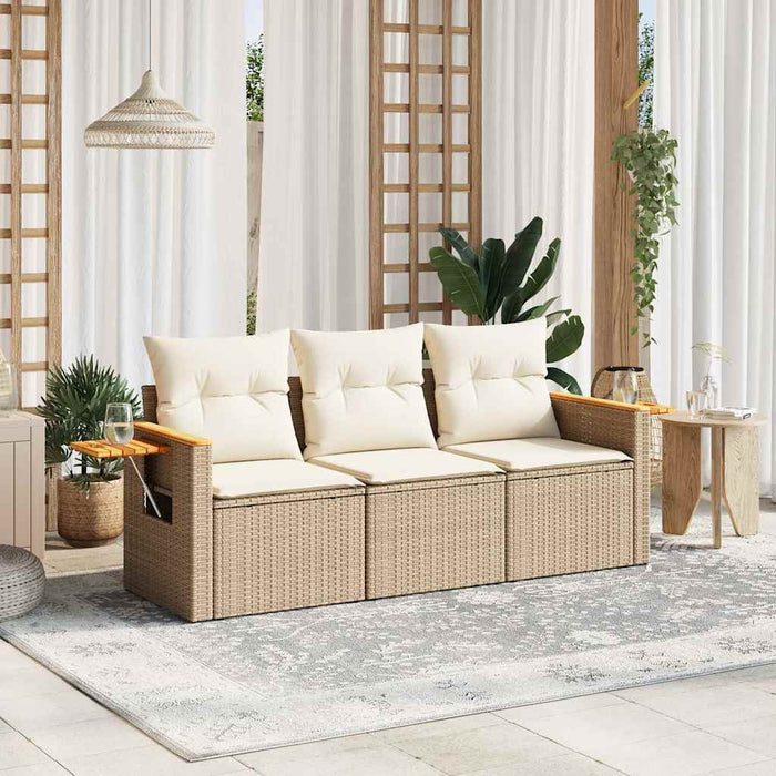Set Divano da Giardino 3 pz con Cuscini-Sofa da Giardino-Divanetto da esterno Beige in Polyrattan 388793