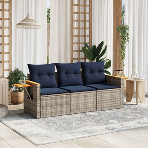 Set Divani da Giardino 3 pz con Cuscini Grigio in Polyrattan