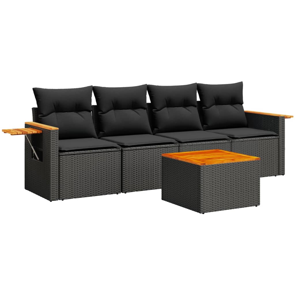 Set Divani da Giardino 5 pz con Cuscini in Polyrattan Nero 3226615