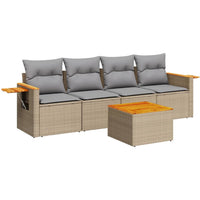 Set Divano da Giardino 5 pz con Cuscini-Sofa da Giardino-Divanetto da esterno Beige in Polyrattan 973914