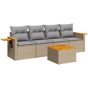 Set Divano da Giardino 5 pz con Cuscini-Sofa da Giardino-Divanetto da esterno Beige in Polyrattan 973914