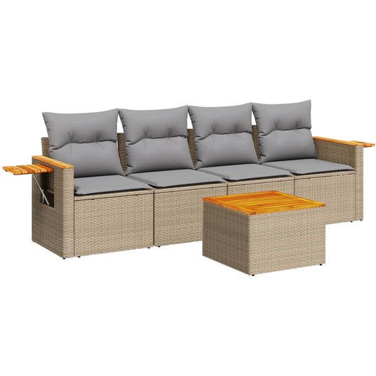 Set Divano da Giardino 5 pz con Cuscini-Sofa da Giardino-Divanetto da esterno Beige in Polyrattan 973914