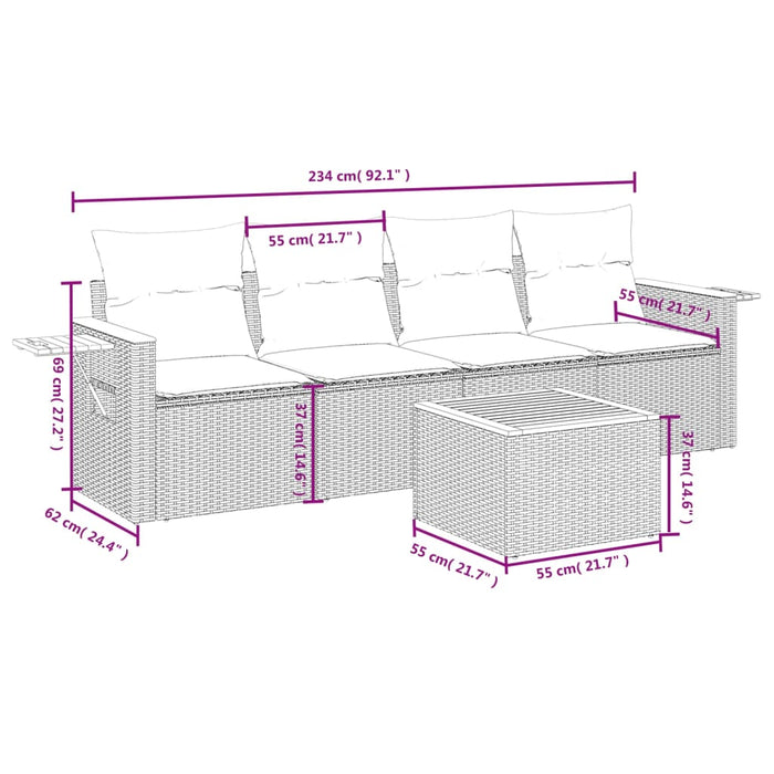 Set Divano da Giardino 5 pz con Cuscini-Sofa da Giardino-Divanetto da esterno Beige in Polyrattan 973914