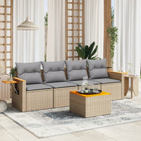 Set Divano da Giardino 5 pz con Cuscini-Sofa da Giardino-Divanetto da esterno Beige in Polyrattan 973914