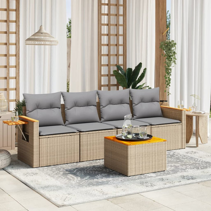 Set Divano da Giardino 5 pz con Cuscini-Sofa da Giardino-Divanetto da esterno Beige in Polyrattan 973914