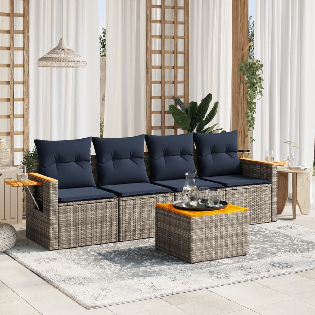 Set Divani da Giardino 5 pz con Cuscini Grigio in Polyrattan