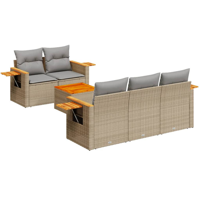 Set Divano da Giardino 6 pz con Cuscini Beige in Polyrattan 3226626
