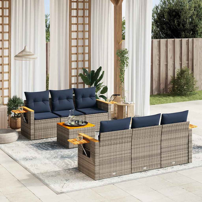 vidaXL Set Divani da Giardino 7 pz con Cuscini Grigio in Polyrattan