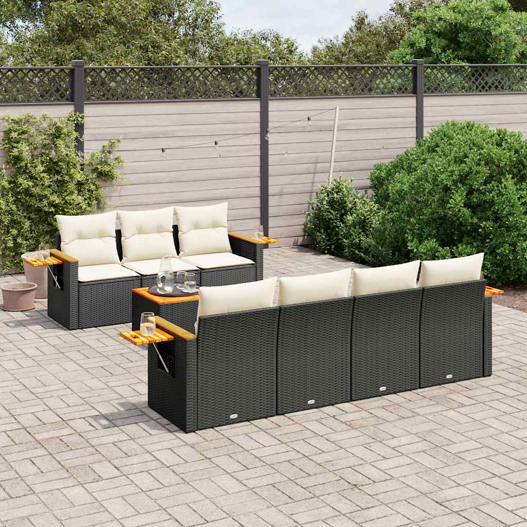 Set Divani da Giardino con Cuscini 8 pz Nero in Polyrattancod mxl 90894