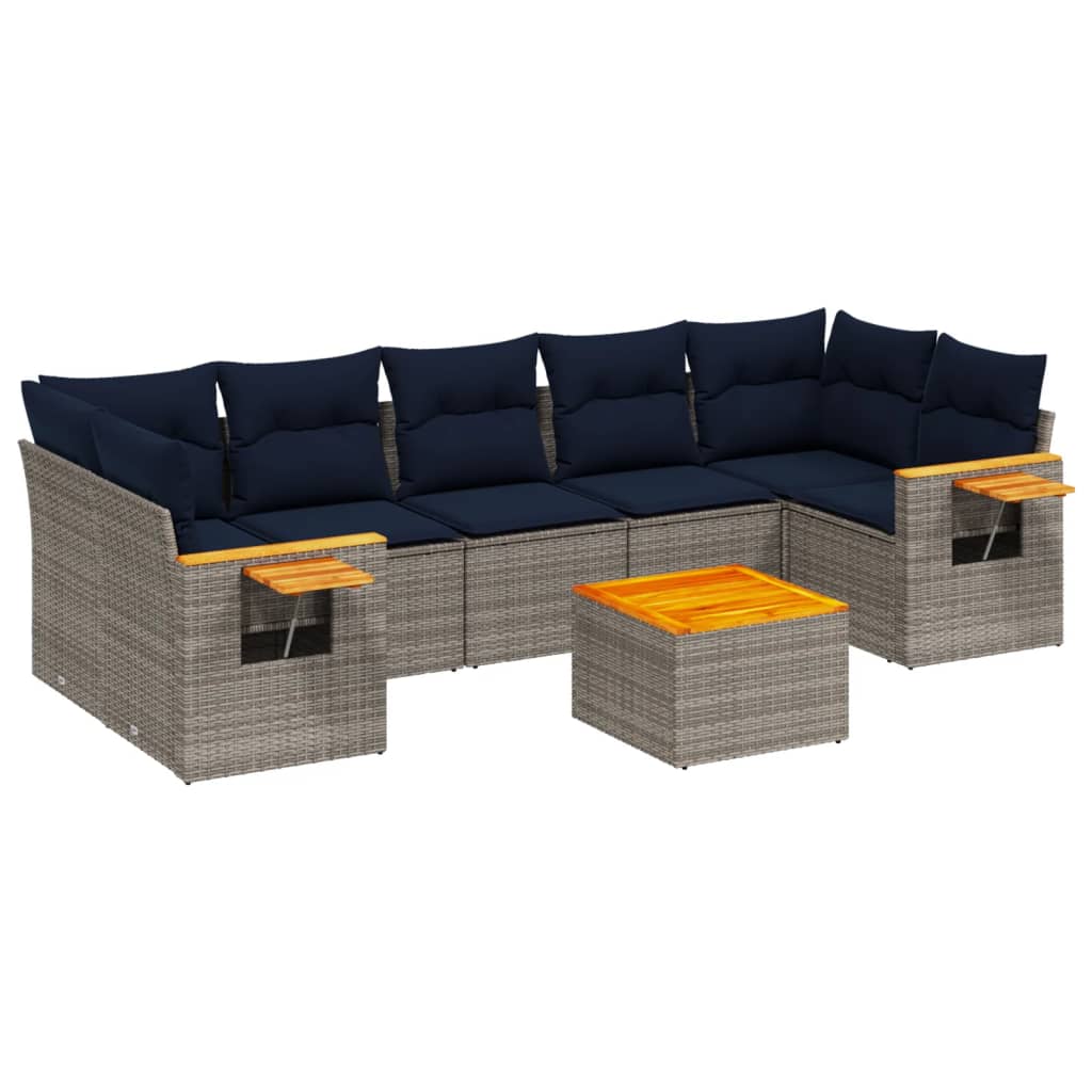 Set Divani da Giardino 8 pz con Cuscini Grigio in Polyrattan
