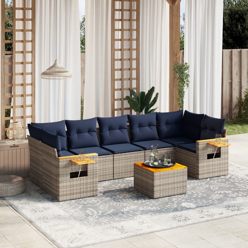 Set Divani da Giardino 8 pz con Cuscini Grigio in Polyrattan