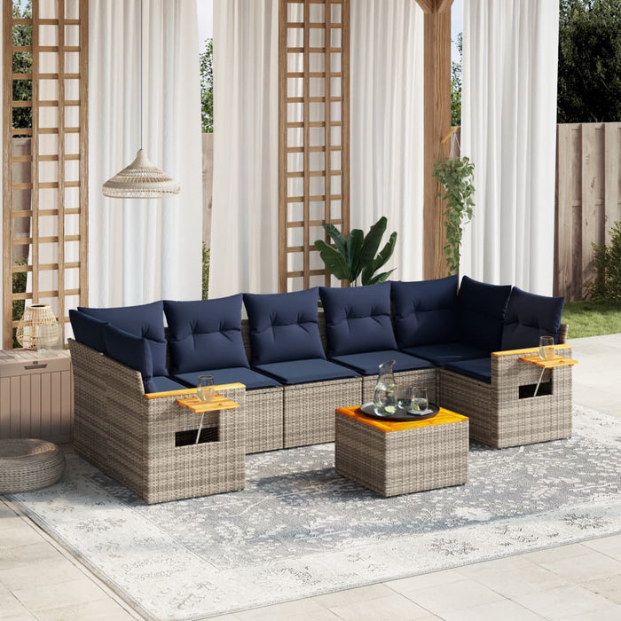 Set Divani da Giardino 8 pz con Cuscini Grigio in Polyrattan