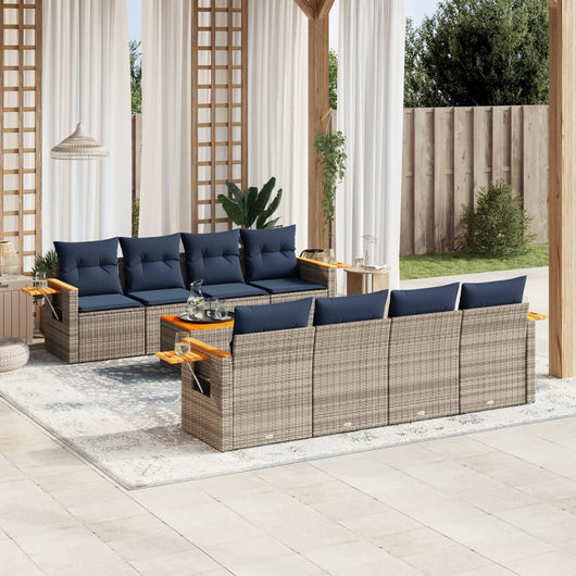 Set Divani da Giardino 9 pz con Cuscini Grigio in Polyrattan