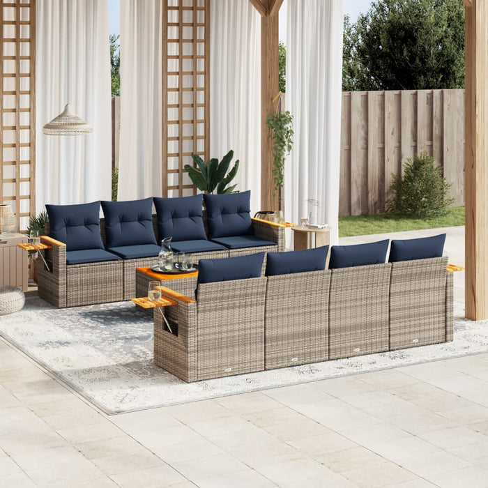 Set Divani da Giardino 9 pz con Cuscini Grigio in Polyrattan