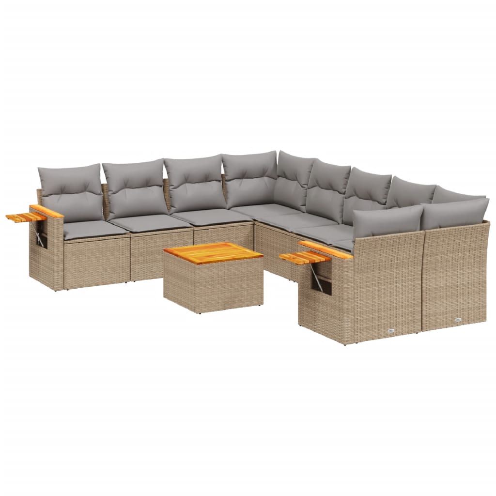 Set Divano da Giardino 9 pz con Cuscini Beige in Polyrattan