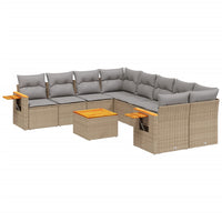 Set Divano da Giardino 9 pz con Cuscini Beige in Polyrattan