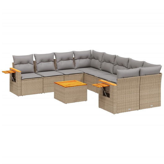 Set Divano da Giardino 9 pz con Cuscini Beige in Polyrattan