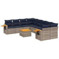 Set Divani da Giardino 9 pz con Cuscini Grigio in Polyrattan