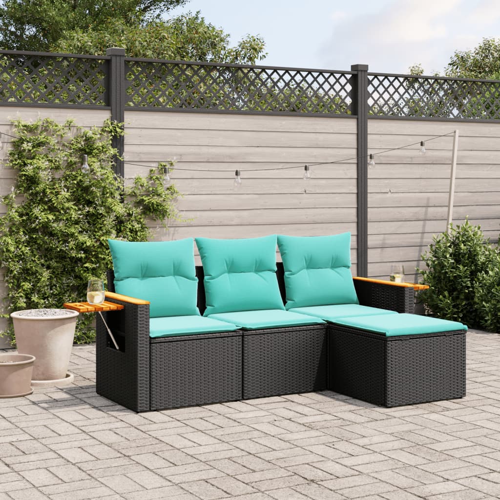 Set Divani da Giardino 4 pz con Cuscini Nero in Polyrattan 3226743