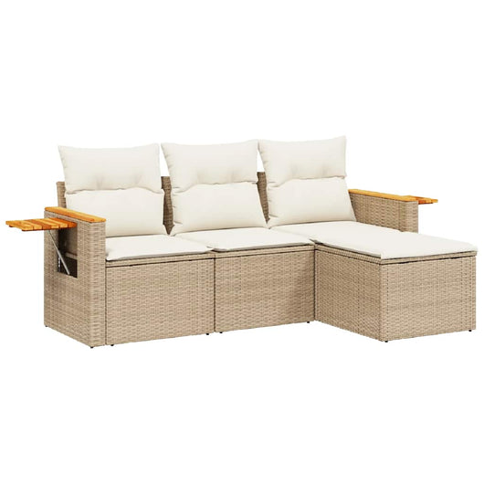Set Divano da Giardino 4 pz con Cuscini-Sofa da Giardino-Divanetto da esterno Beige in Polyrattan 617051