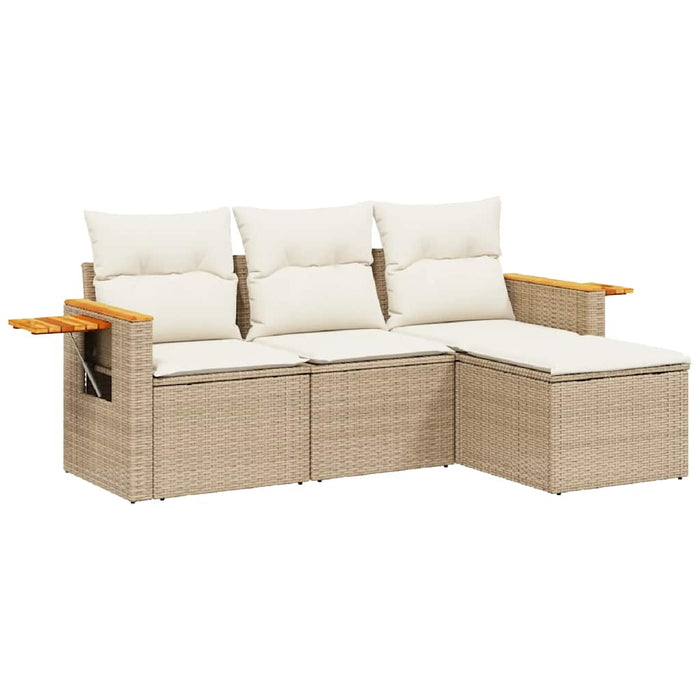 Set Divano da Giardino 4 pz con Cuscini-Sofa da Giardino-Divanetto da esterno Beige in Polyrattan 617051