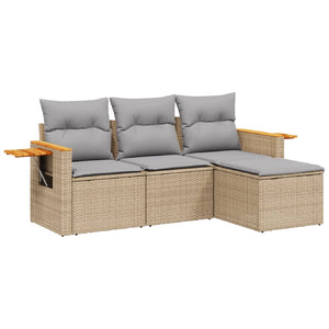 Set Divano da Giardino 4 pz con Cuscini-Sofa da Giardino-Divanetto da esterno Beige in Polyrattan 683979