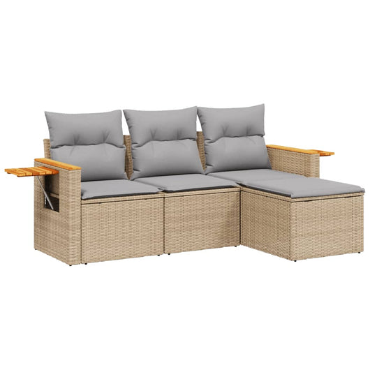 Set Divano da Giardino 4 pz con Cuscini-Sofa da Giardino-Divanetto da esterno Beige in Polyrattan 683979