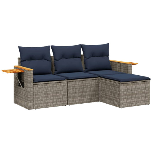Set Divani da Giardino 4 pz con Cuscini Grigio in Polyrattan